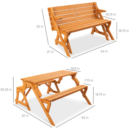 💥Factory Direct Sell💥 2-in-1 Wooden Picnic Table 🪑 Bench Convertible Design ⛱️ w/ Umbrella Hole