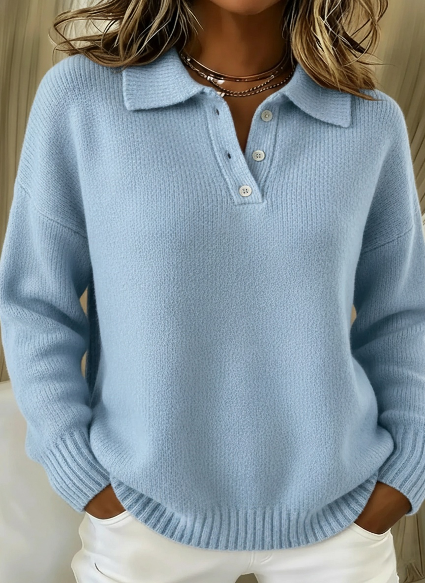 🎁New Arrivals🔥Classic Polo Neck Button-Down Solid Color Sweater Top