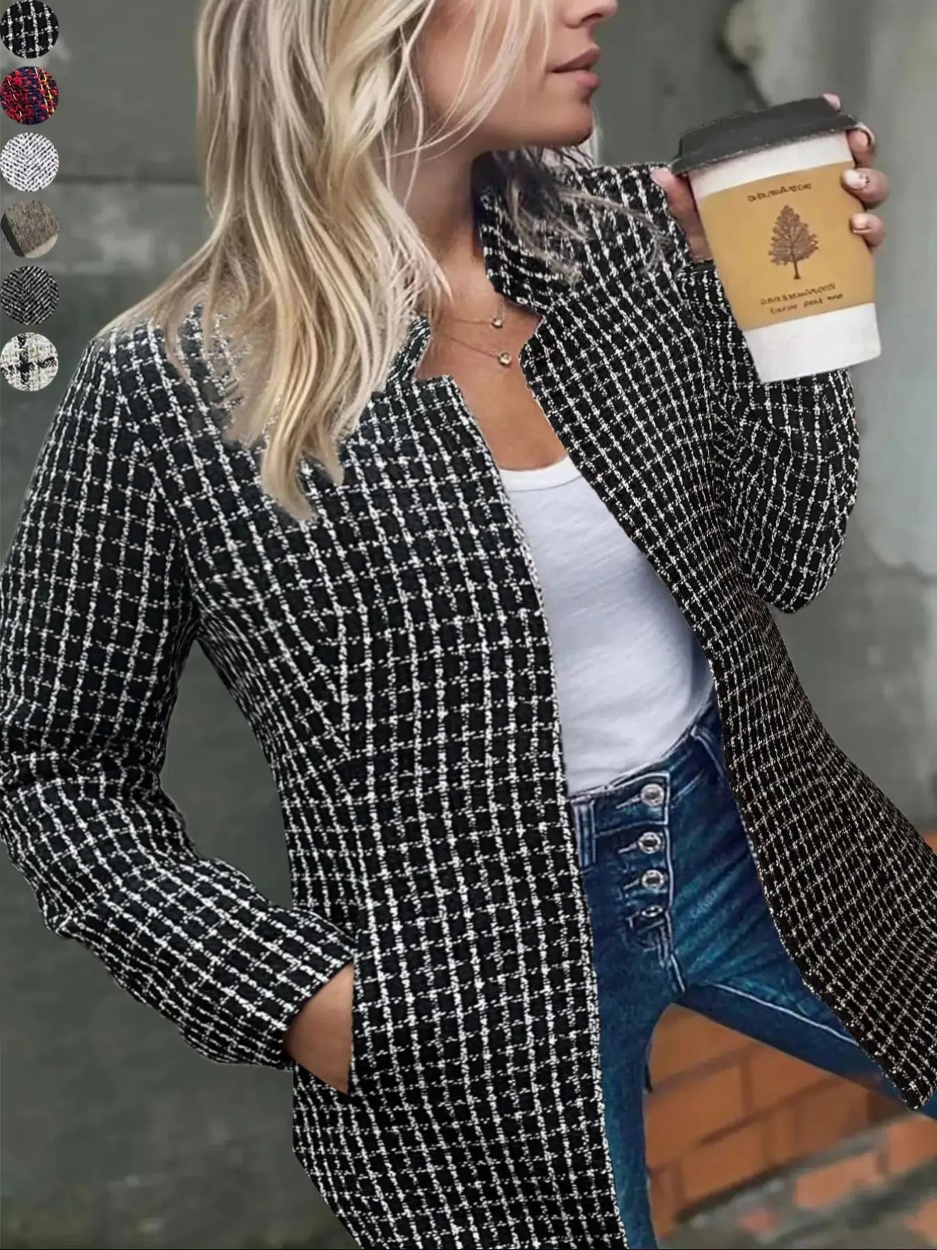 💝💝Women's Basic Solid Color Pocket Long Sleeve Open Front Fitted Coat Fabric, Casual Longline Outerwear for Fall & Winter, Ladies Clothes for Daily Wear, Everyday, Womenswear Clothing for Women