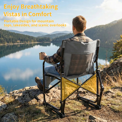 💥Factory Direct Sell💥Folding Camping Rocker Chair 🪑 Extra Wide Comfort 🌿 Padded High Back 💪