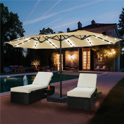 🎯 CLEARANCE: 15ft Double-Sided Solar LED Umbrella for Pool/Patio 🛒