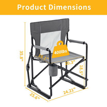 💥Factory Direct Sell💥Folding Camping Rocker Chair 🪑 Extra Wide Comfort 🌿 Padded High Back 💪