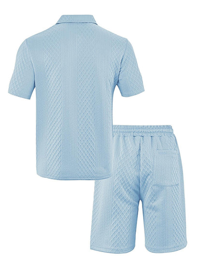 🎁New Arrivals🔥Men's Solid Polo Shirt & Drawstring Waist Shorts Set, Cozy Breathable Two-piece Outfits