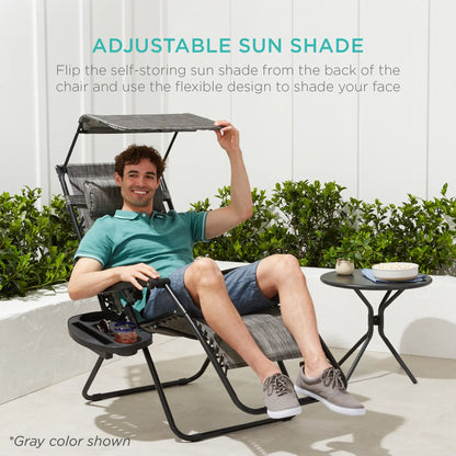 💥Factory Direct Sell💥Folding Zero Gravity Chair 🪑 w/ Canopy & Tray ☀️ Outdoor Lounge