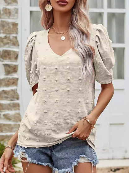 💝💝Women's V-Neck Short-Sleeve T-Shirt with Puff Sleeves — Casual Top