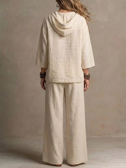 🎁New Arrivals🔥Women's Casual Relaxed Hoodie And Wide-leg Pants Cotton-linen Set