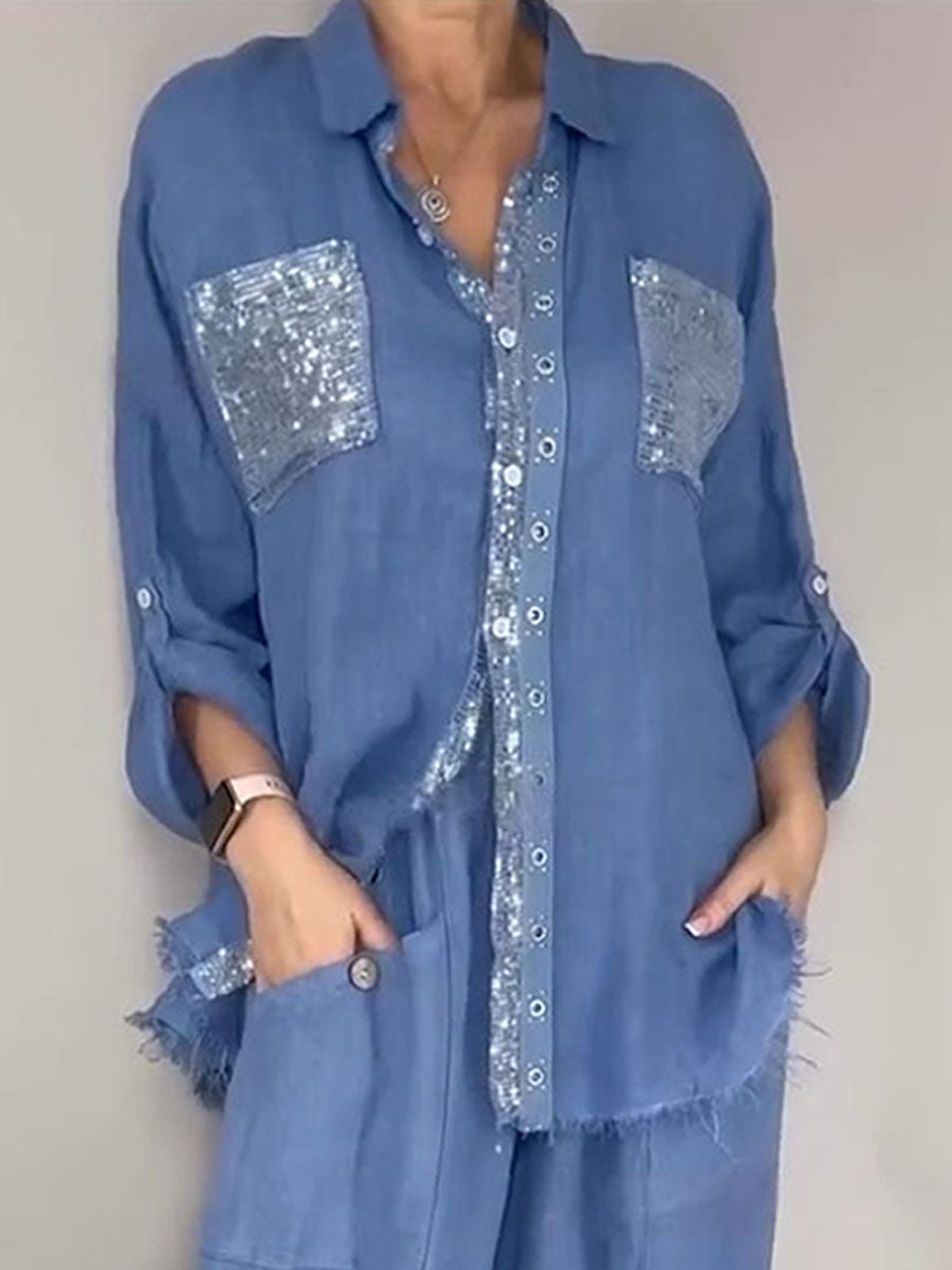 🎁New Arrivals🔥Women's Silver Splicing Cotton-linen Shirt