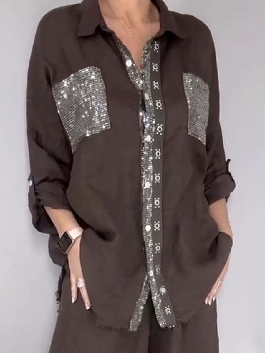 🎁New Arrivals🔥Women's Silver Splicing Cotton-linen Shirt