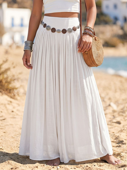 💝💝Boho Vacation-style Cotton-linen Maxi Skirt With Belt Detail