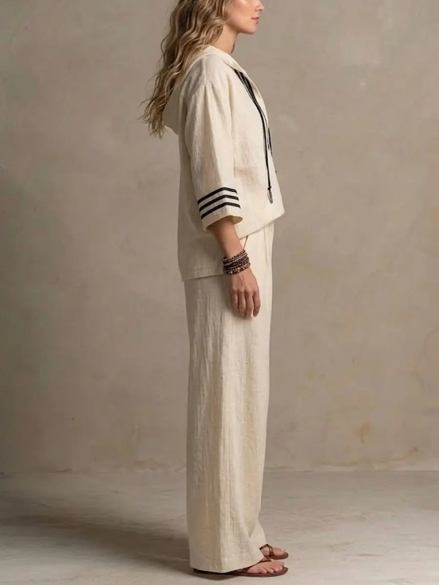 🎁New Arrivals🔥Women's Casual Relaxed Hoodie And Wide-leg Pants Cotton-linen Set