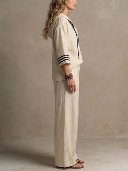 🎁New Arrivals🔥Women's Casual Relaxed Hoodie And Wide-leg Pants Cotton-linen Set