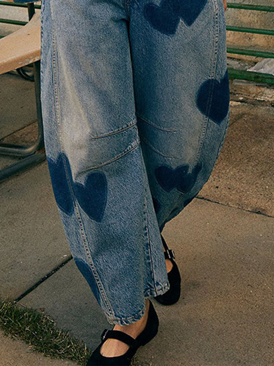 💝💝Women's Love Print Loose-fit Mid-rise Straight-leg Jeans