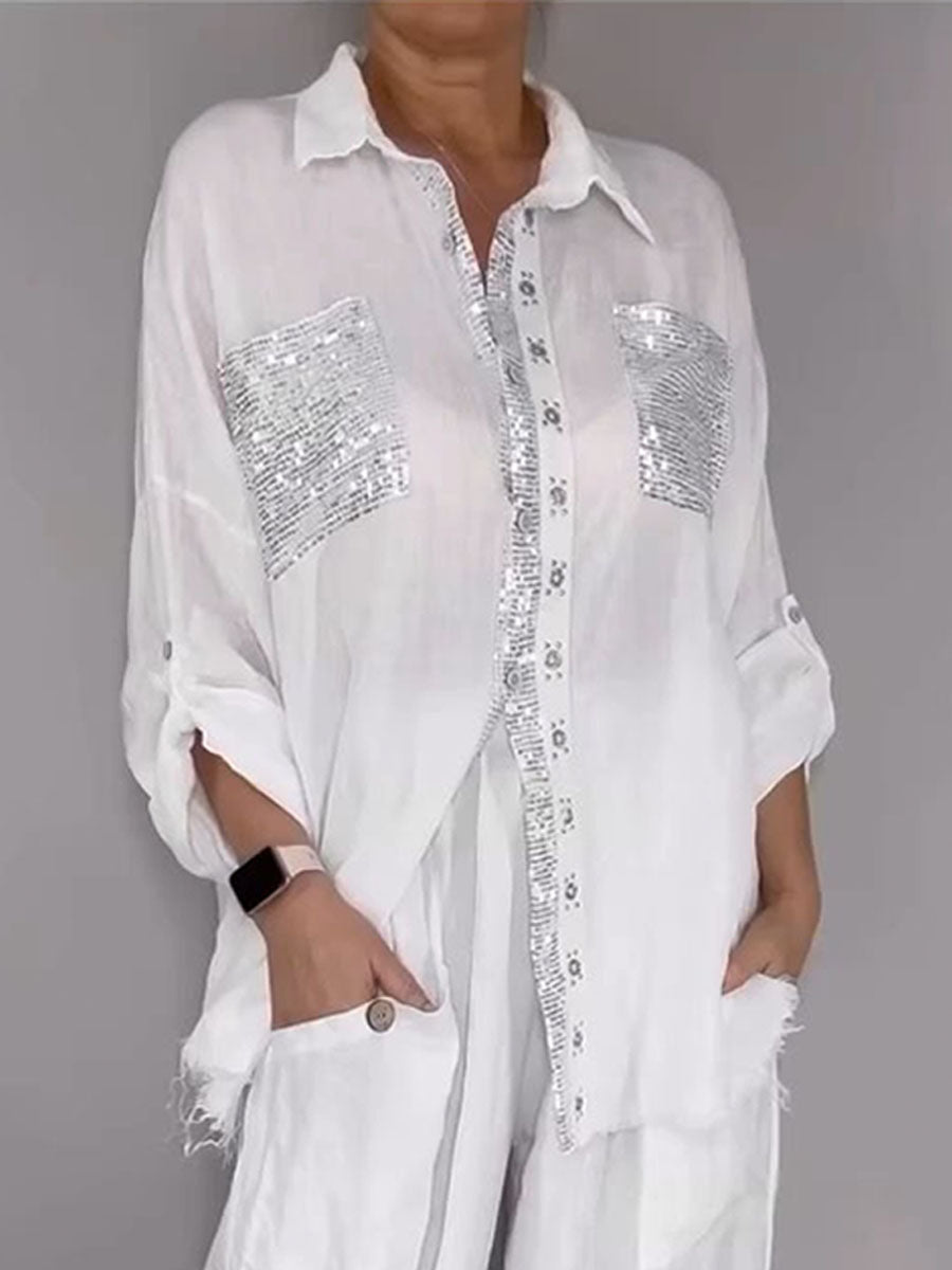🎁New Arrivals🔥Women's Silver Splicing Cotton-linen Shirt