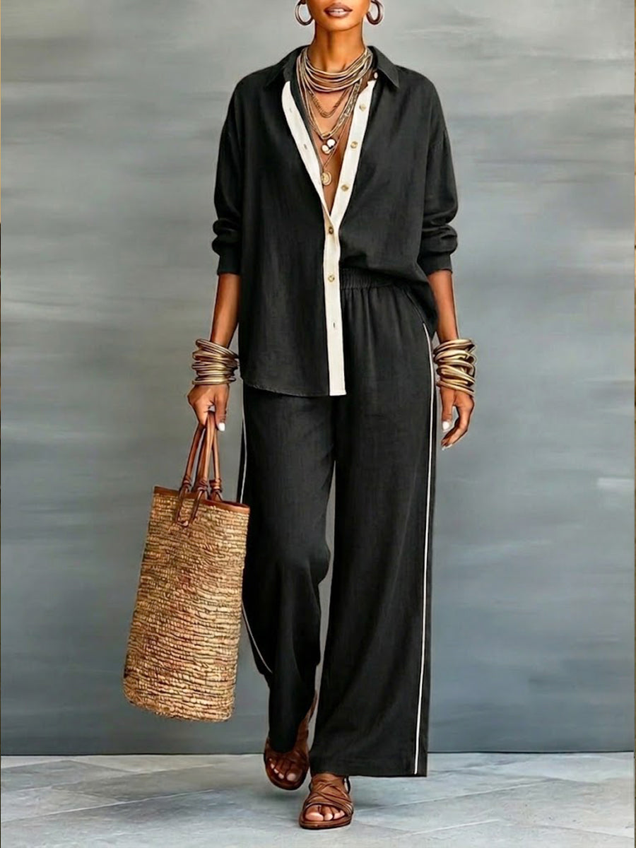 🎁New Arrivals🔥Casual Linen And Cotton Shirt And Wide-leg Pants Two-piece Set