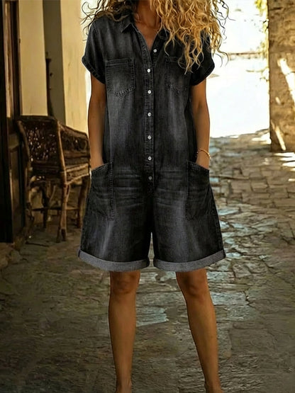 🎁New Arrivals🔥Women's Casual Cotton Denim Jumpsuit Shorts