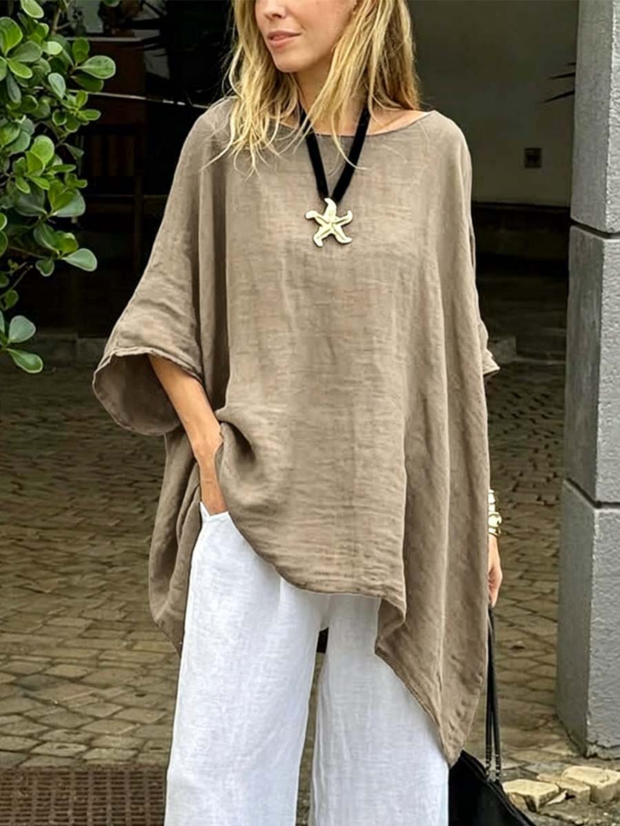 🎁New Arrivals🔥Women's Solid Color Art Casual 3/4 Sleeve Cotton Linen Shirt