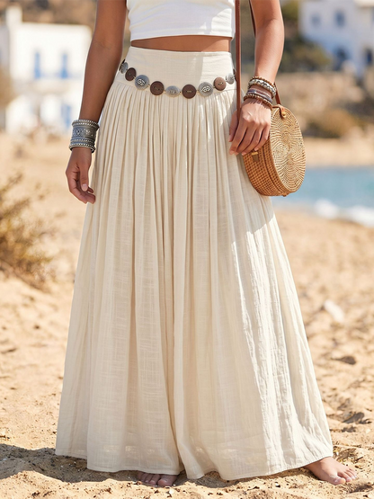 💝💝Boho Vacation-style Cotton-linen Maxi Skirt With Belt Detail