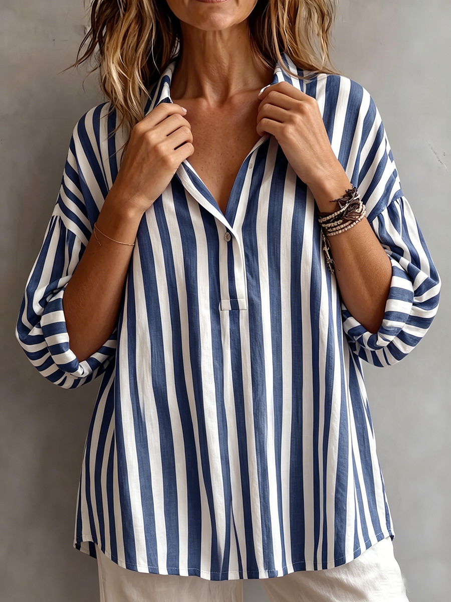 🎁New Arrivals🔥Casual Classic Striped Cotton Linen Blouse