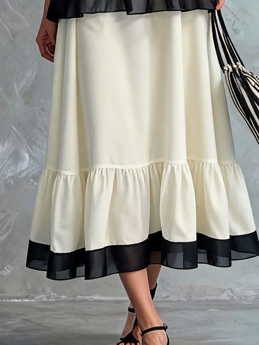 🎁New Arrivals🔥Women's Black And White Color-block Halter Neck With Pleating Sleeveless Dress