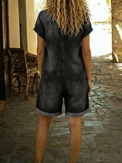 🎁New Arrivals🔥Women's Casual Cotton Denim Jumpsuit Shorts