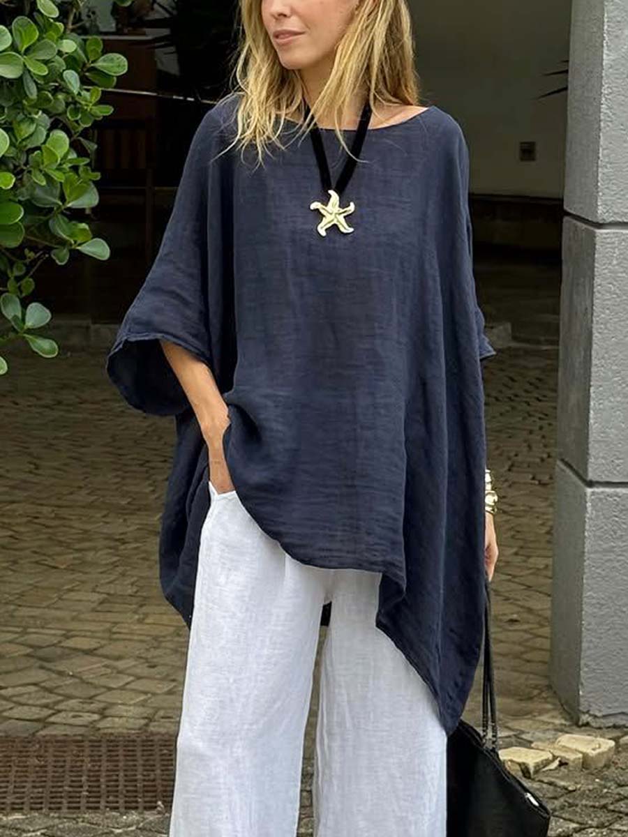 🎁New Arrivals🔥Women's Solid Color Art Casual 3/4 Sleeve Cotton Linen Shirt