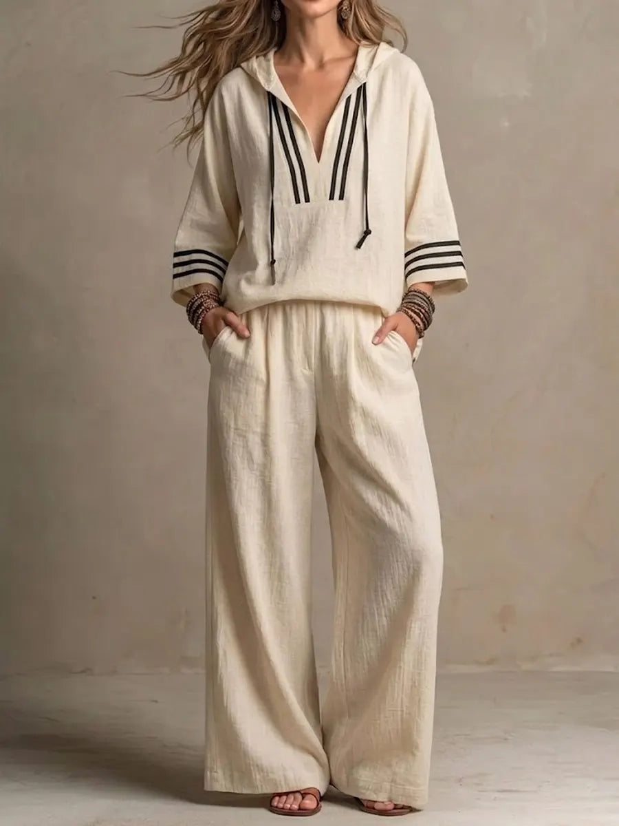 🎁New Arrivals🔥Women's Casual Relaxed Hoodie And Wide-leg Pants Cotton-linen Set