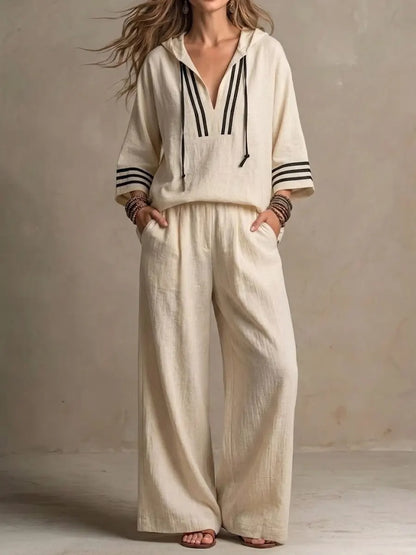 🎁New Arrivals🔥Women's Casual Relaxed Hoodie And Wide-leg Pants Cotton-linen Set