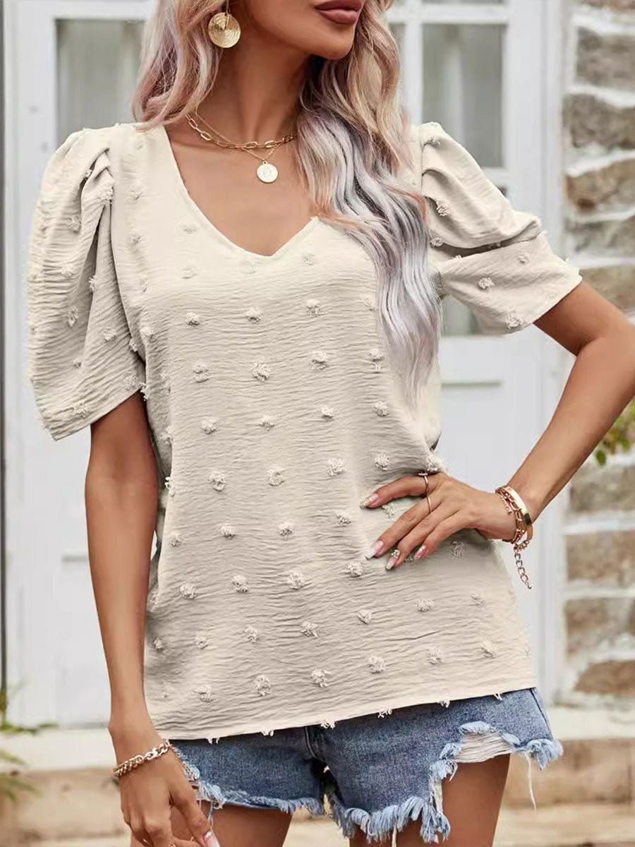 💝💝Women's V-Neck Short-Sleeve T-Shirt with Puff Sleeves — Casual Top