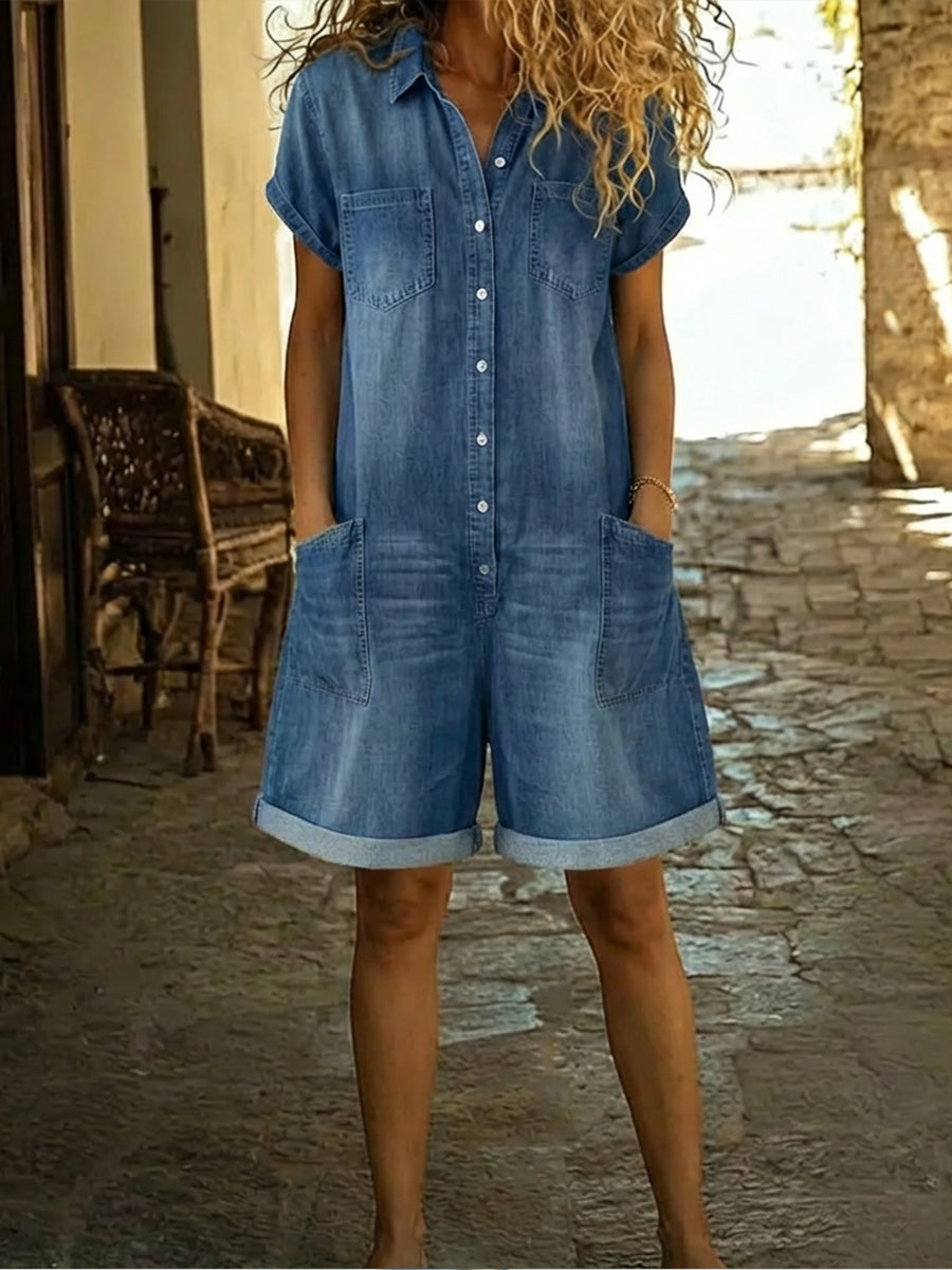 🎁New Arrivals🔥Women's Casual Cotton Denim Jumpsuit Shorts