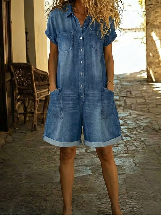 🎁New Arrivals🔥Women's Casual Cotton Denim Jumpsuit Shorts