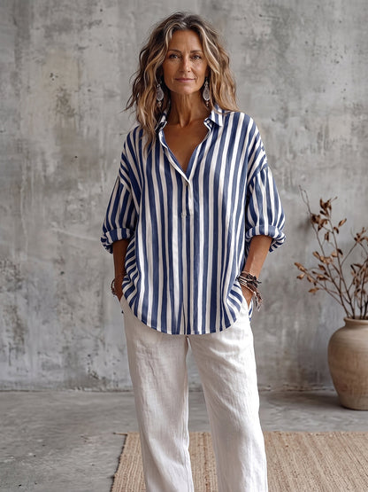 🎁New Arrivals🔥Casual Classic Striped Cotton Linen Blouse