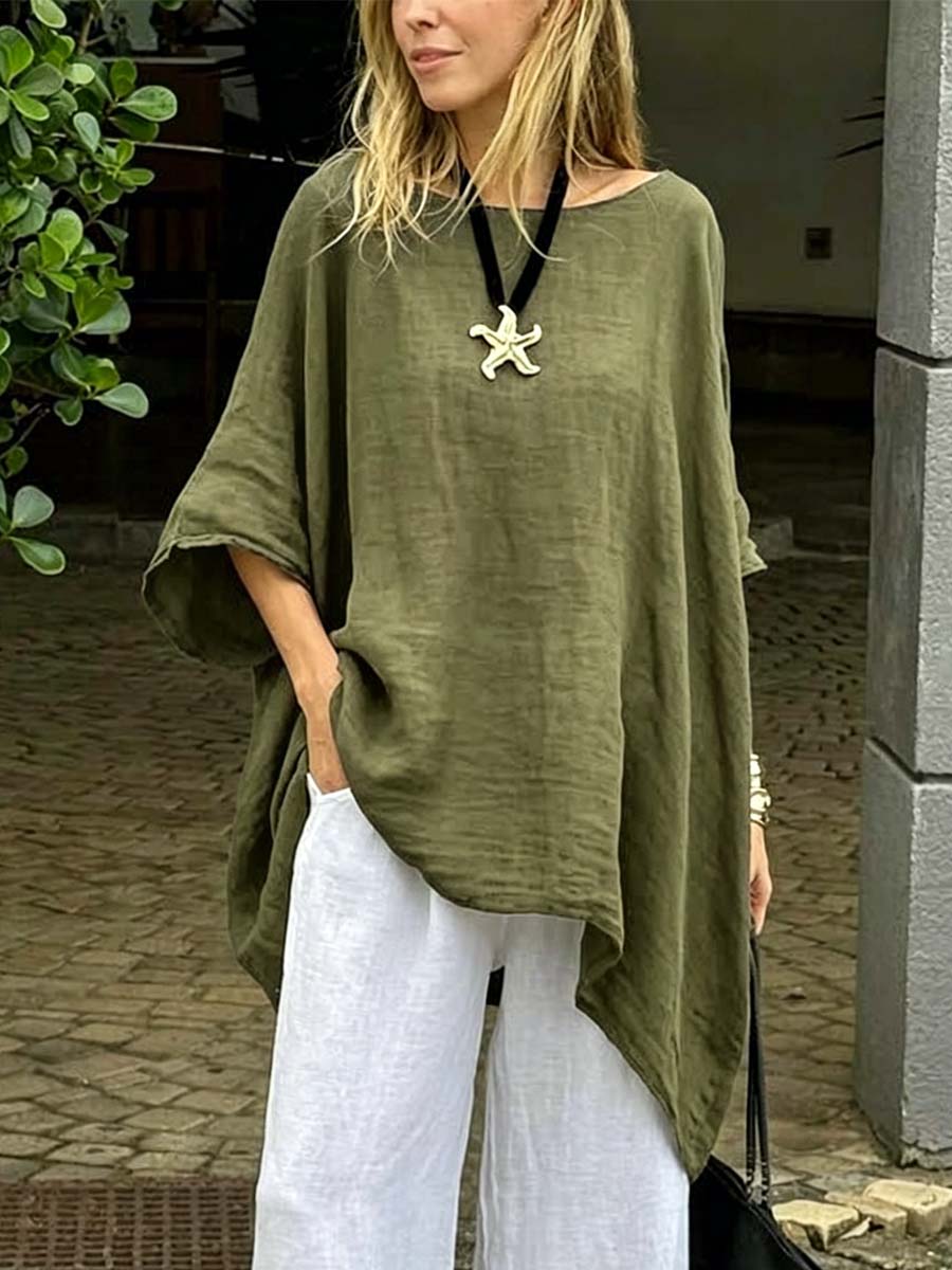 🎁New Arrivals🔥Women's Solid Color Art Casual 3/4 Sleeve Cotton Linen Shirt