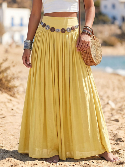 💝💝Boho Vacation-style Cotton-linen Maxi Skirt With Belt Detail