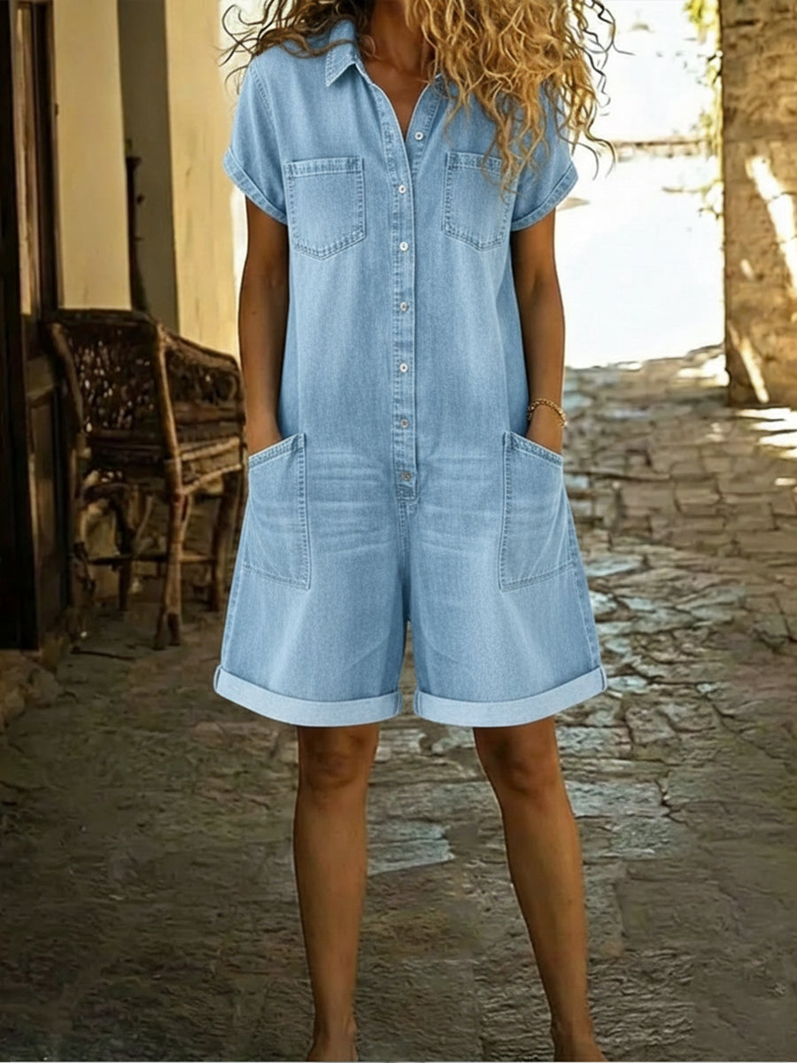 🎁New Arrivals🔥Women's Casual Cotton Denim Jumpsuit Shorts